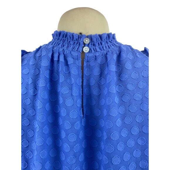 Loft Womens Blue Swiss Dot Textured Sleeveless Ruffled Blouse Sz SP - NEW - Picture 5 of 9